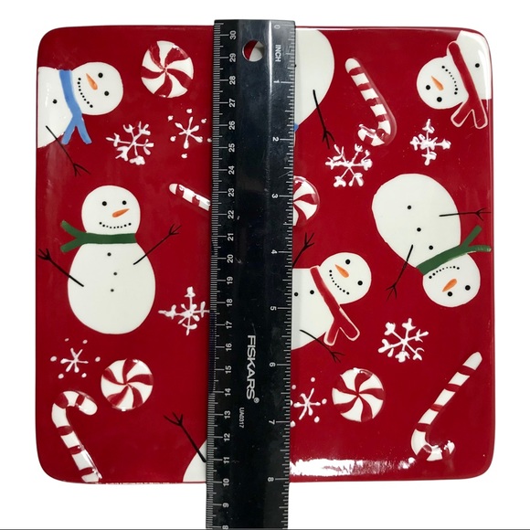 ST. NICHOLAS SQUARE Peppermint Lane Snowman 8" Square Appetizer Dessert Plate - Picture 5 of 6